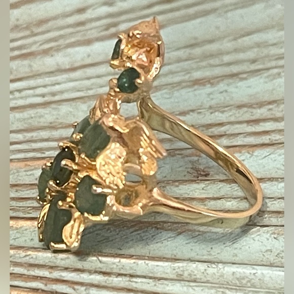 Natural Emerald and Chrome diopside ring sterling silver  gold plated - Picture 7 of 9